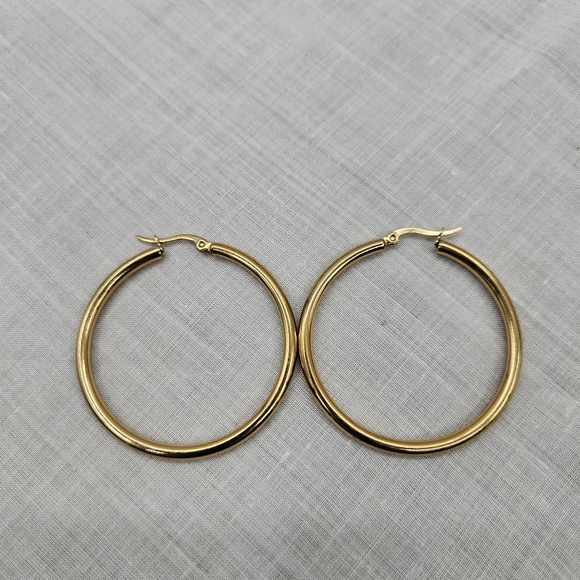Gold Plated Crystal Hoop‎ 1.5" Earrings - Picture 9 of 10